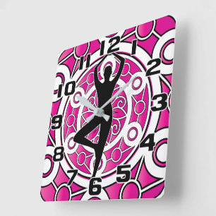 Horloge Carrée Mandala rose ornemental d'arbre de pose de yoga