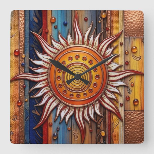 Horloge Carrée Mandala Soleil Équinoxe  (Recto)