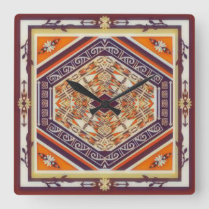 Horloge Carrée Mandala Tribal Nouveau