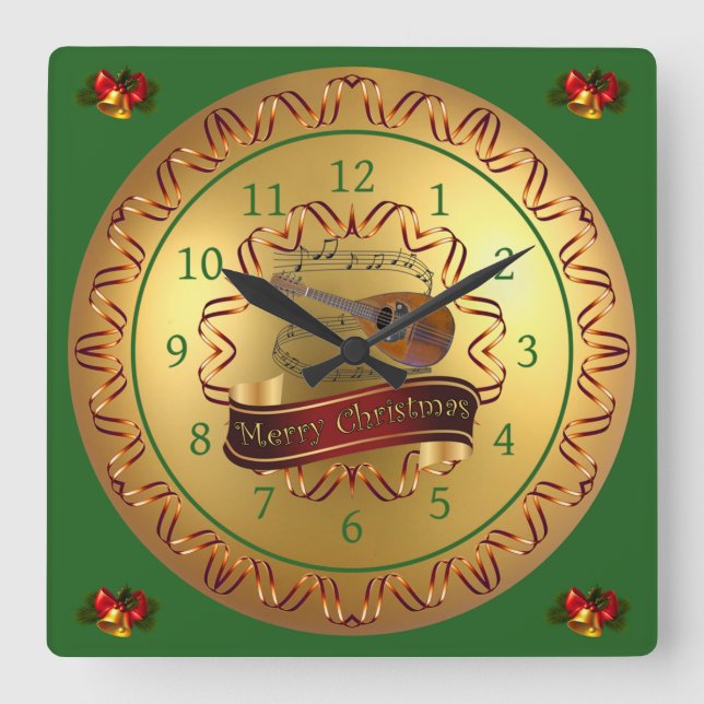 Horloge Carrée Mandolin 02~ Musical Scroll ~ “Merry Christmas”  (Recto)