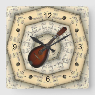 Horloge Carrée Mandolin ~ Dessin musical étrange ~ Unique ~