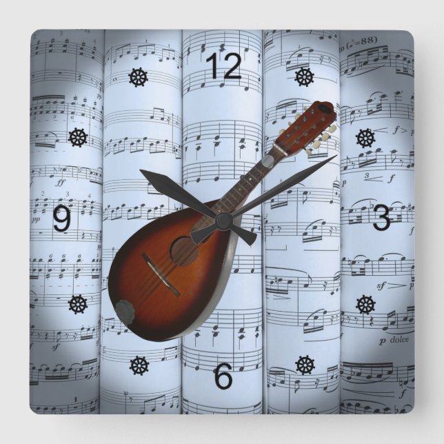 Horloge Carrée Mandolin~Partition roulée~Arrière - plan de teinte (Recto)
