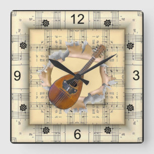 Horloge Carrée Mandolin ~ Rompre à travers une musique de feuille