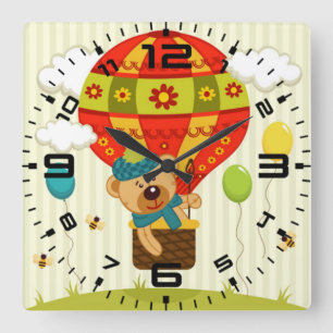Horloge Carrée Manège ballon ours en peluche