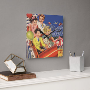 Horloge Carrée Manège de montagnes russes pour enfants avec ballo