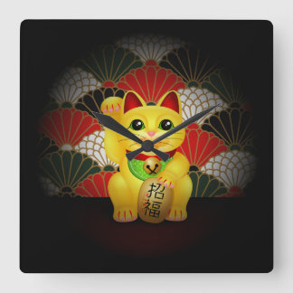 Horloge Carrée Maneki en céramique jaune Neko
