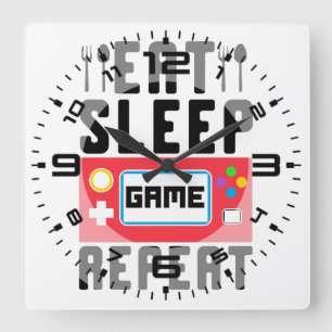 Horloge Carrée Mangez la répétition du jeu de veille