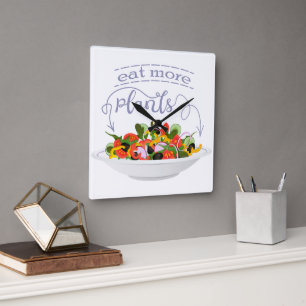 Horloge Carrée Mangez plus de plantes frais motivation salade let