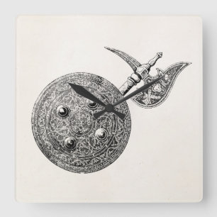 Horloge Carrée Manteau d'arme médiévale d'armure de bouclier de