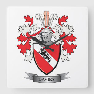 Horloge Carrée Manteau de crête de famille de Davies des bras