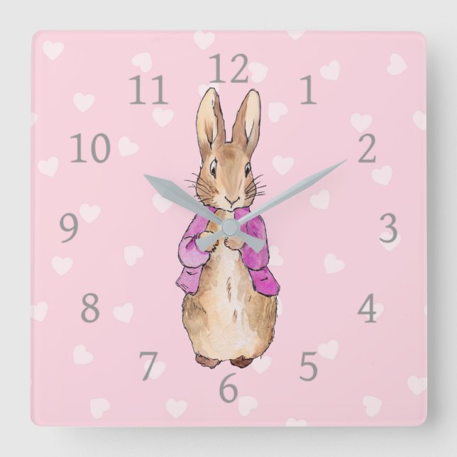 Horloge Carrée Manteau Rose Lapin Classique (Recto)