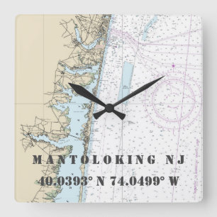Horloge Carrée Mantolog NJ Latitude Longitude Graphique Nautique