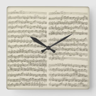 Horloge Carrée Manuscrit de musique de Bach, 2ème suite pour le