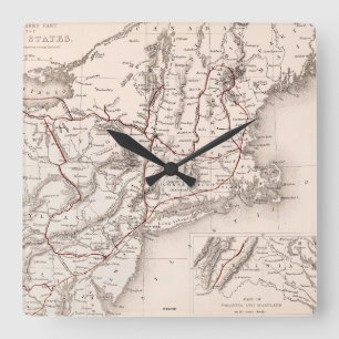 Horloge Carrée Map: Northeast États-Unis