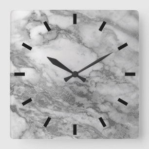 Horloge Carrée Marble Gray Silver Graphite Carrara Minimum Black2
