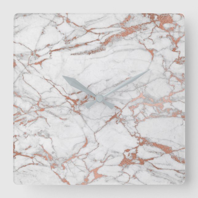 Horloge Carrée Marble White Gray Pink Rose Gold Blush Carrara (Recto)