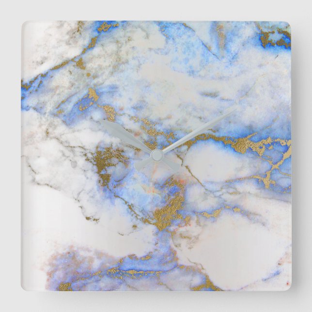 Horloge Carrée Marble White Gray Saphire Blue Indygo Carrara (Recto)