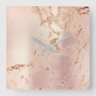 Horloge Carrée Marbre Abstrait Pearly Blush Coral rose Rose Coppe