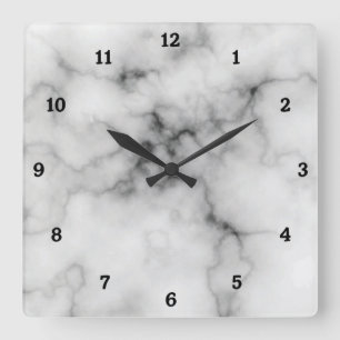 Horloge Carrée Marbre blanc et noir simulé