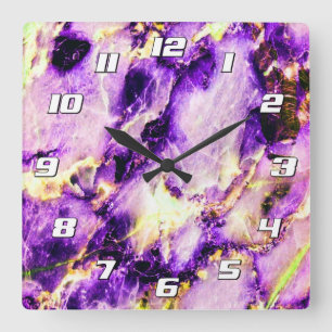 Horloge Carrée Marbre coloré élégant violet rose Or chiffres