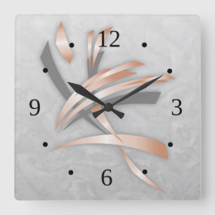 Horloge Carrée Marbre gris or rose Art Abstrait
