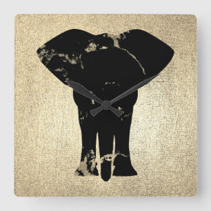 Horloge Carrée Marbre noir éléphant Champaigne Faux Gold