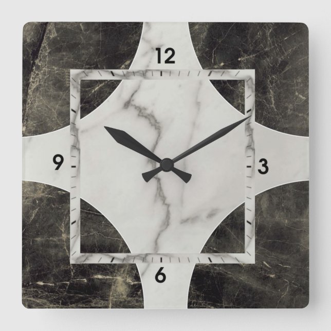 Horloge Carrée Marbre noir et blanc (Recto)