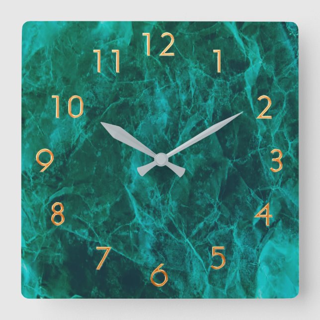 Horloge Carrée Marbre vert or élégant classique (Recto)