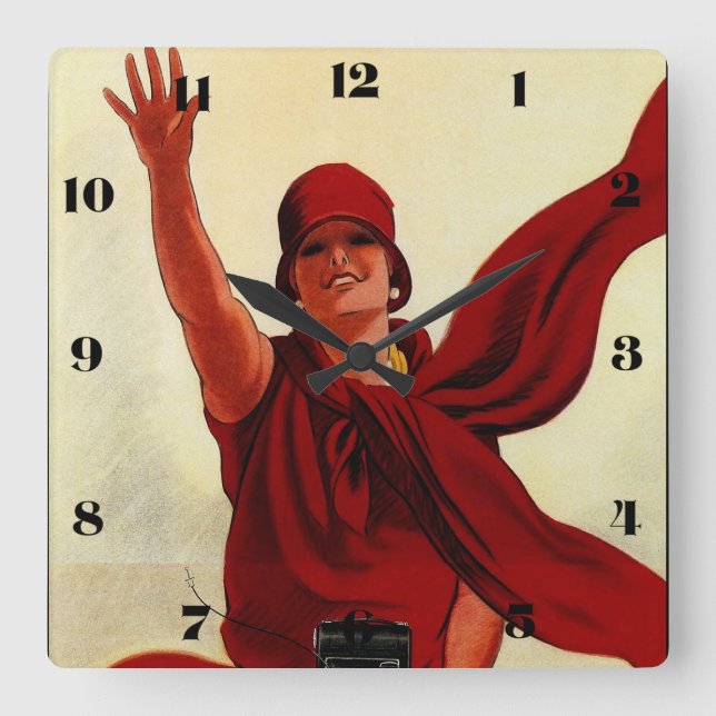 Horloge Carrée Marcello Dudovich Art Déco "Publicité de caméra" (Recto)