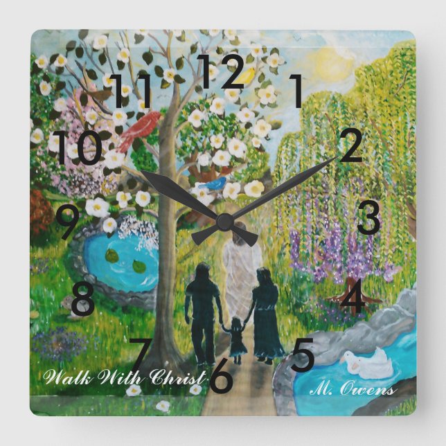 Horloge Carrée Marcher Avec L'Horloge Du Christ Avec Les Nombres (Recto)