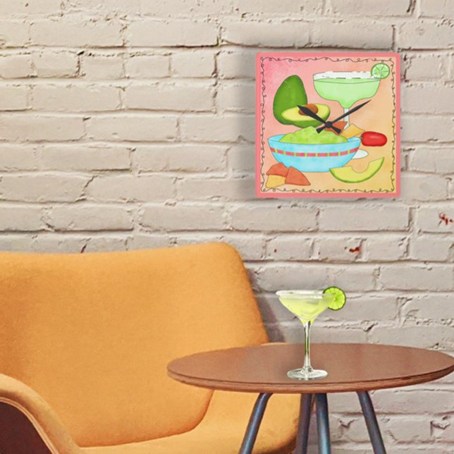 Horloge Carrée Margarita Guacamole Fun Celebrate (Enjoy a margarita and keep time with.your favorite drink - a margarita while keeping time.)