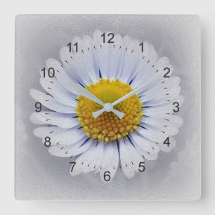 Horloge Carrée marguerite blanche brillante