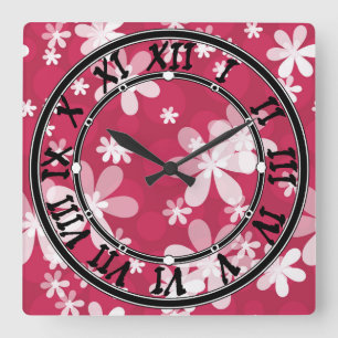 Horloge Carrée Marguerites blanches