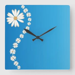 Horloge Carrée Marguerites sur l'horloge murale Carré bleu
