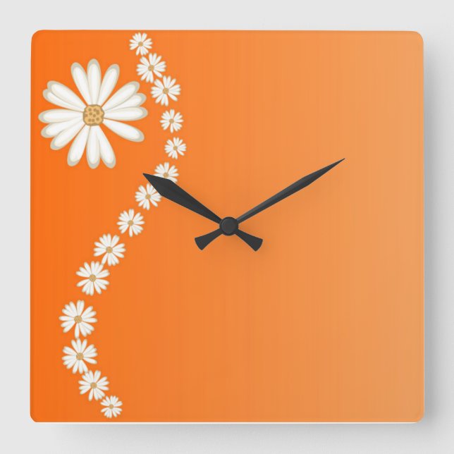 Horloge Carrée Marguerites sur l'horloge murale Carré orange (Front)
