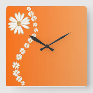 Horloge Carrée Marguerites sur l'horloge murale Carré orange