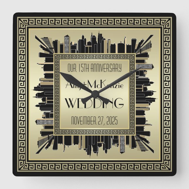 Horloge Carrée Mariage Art déco Champagne Gold Gatsby Glamor (Recto)