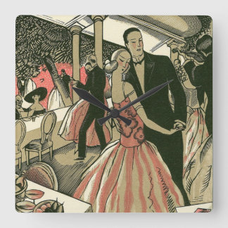 Horloge Carrée Mariage Art Déco Vintage, Première Danse des Jeune