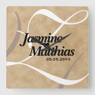 Horloge Carrée Mariage de Burlap Vintage rustique