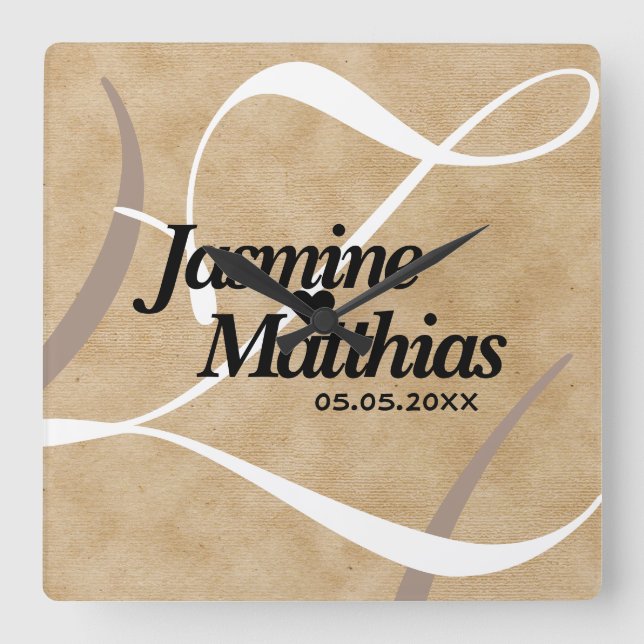 Horloge Carrée Mariage de Burlap Vintage rustique (Recto)