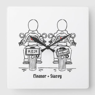 Horloge Carrée Mariage de moto de deux mariées sur mesure