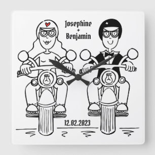 Horloge Carrée Mariage de motocyclette personnalisée Acrylique