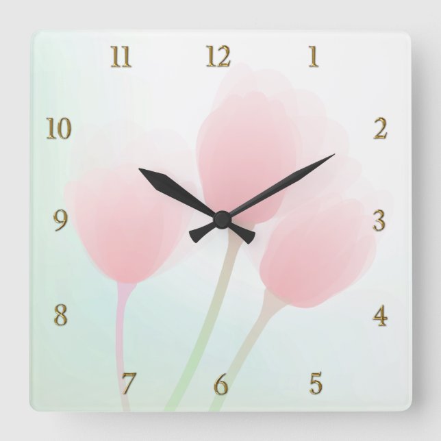 Horloge Carrée Mariage de Tulips Pastel Rose doux (Recto)