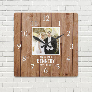 Horloge Carrée Mariage unique photo Anniversaire Bois personnalis