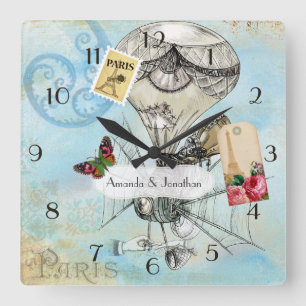 Horloge Carrée Mariage Vintage Paris Commémoratif Steampunk