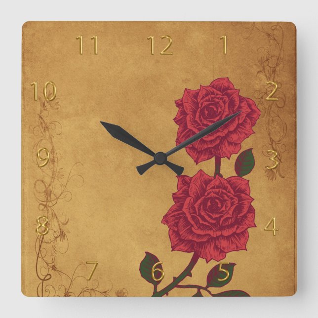 Horloge Carrée Mariage vintage Red Rose (Recto)