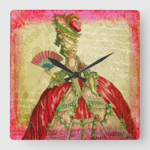 Horloge Carrée Marie Antoinette Parchment Grunge Rose Art