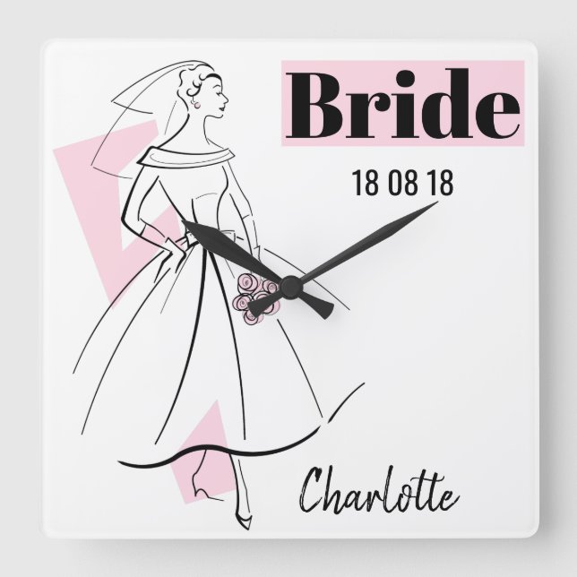 Horloge Carrée Mariée Pink Bride (Recto)