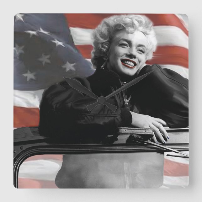 Horloge Carrée Marilyn Patriotique (Recto)
