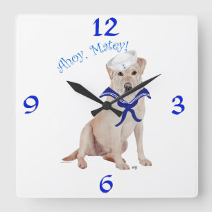 Horloge Carrée Marin jaune de labrador retriever